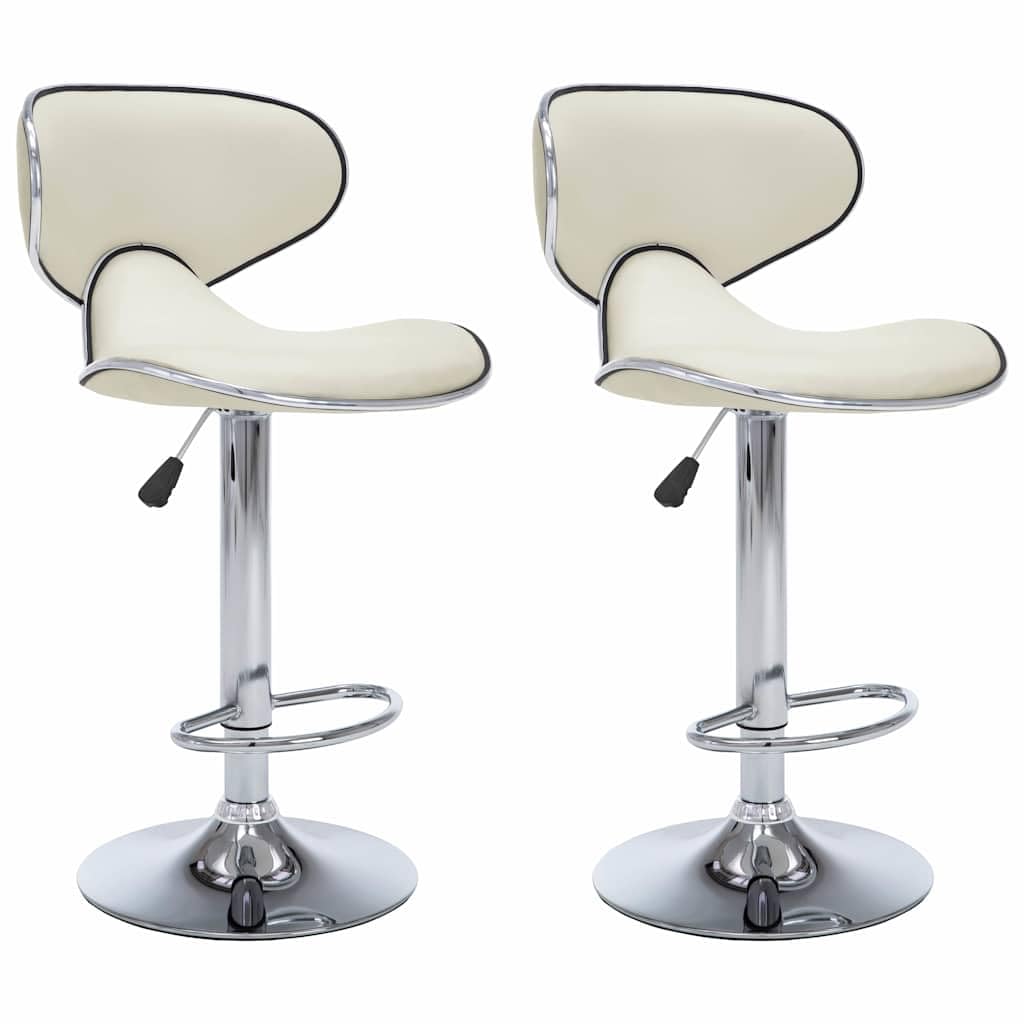 Sillas de bar 2 piezas Cuero Piel Crema Ajustable Girar