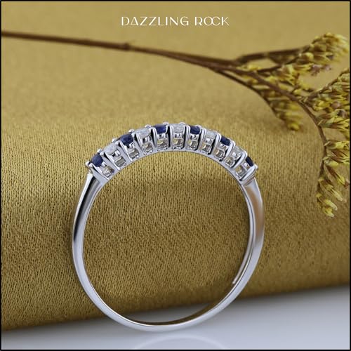 Dazzlingrock Collection Alternate Round Blue Sapphire & White Diamond Stackable Wedding Band in 10K Solid Gold3