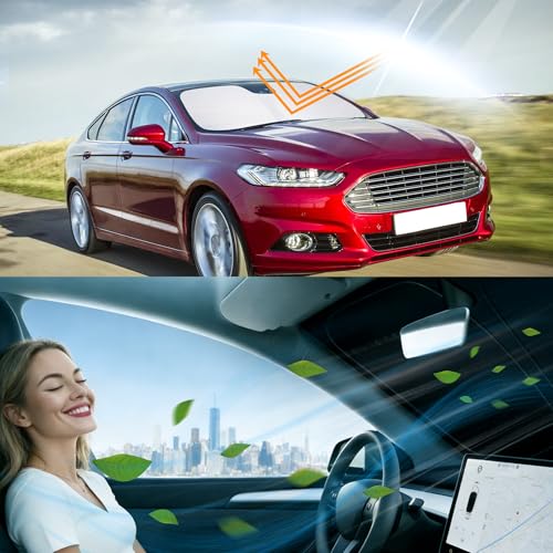 Image of Windshield Sun Shade for Visor Protector Custom Fit 2013-2021 Ford Fusion | Foldable, Full covered for windshield, Block UV Rays, Heat Reduction, Easy to install, Keeps Car Cooler