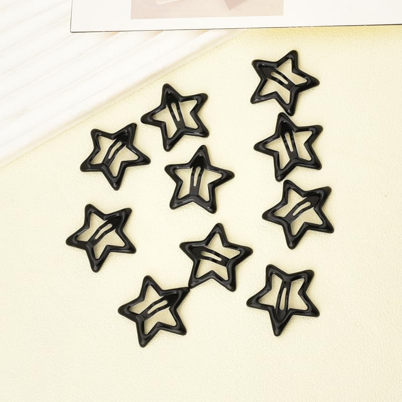 Miniatura 3 de Pinzas para el cabello pequeñas negras a presión con estrella Y2K, accesorios para mujeres y niñas, de metal, antideslizantes, pasadores para el