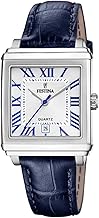 Festina Women's Analogue Watch, Blue Leather Strap – Quartz – High Resistance Mineral Glass – 5 ATM Water Resistant – Elegant Vintage Classic – Date F20682/2 – On the Square