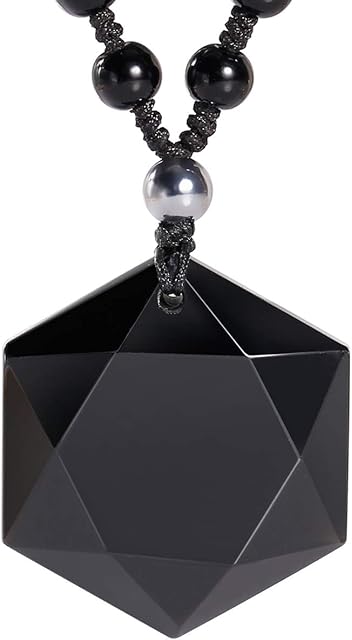 Jewboo Hexagram Star Black Obsidian Pendant Crystal Necklace Guardian Natural Stone Bead Chain for Men and Women