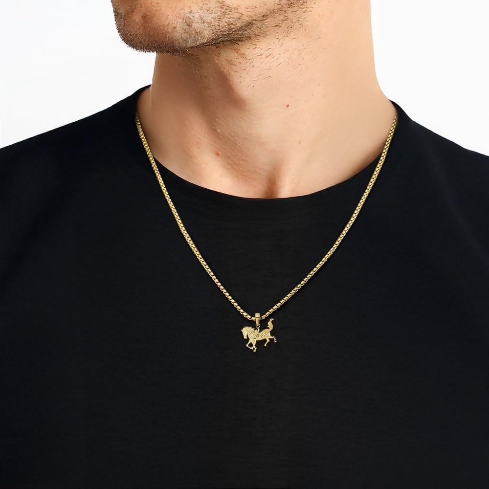 IceCarats 14K Solid Yellow Gold Filigree Medium Horse Pendant Necklace 19mm 3/4 inch Polished, Textured for him