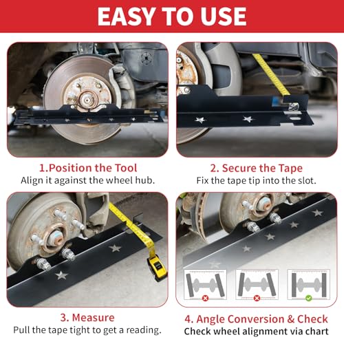 Image of Wheel Alignment Tool Kit, 2 Toe Plates with Dual Measuring Tapes, Heavy Duty Stainless Steel Car Alignment Tool Kit for Trucks, SUVs, Black, Wall-Mountable Design