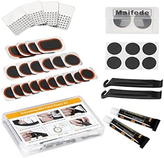 Vilacocha Bike Inner Tire Patch Repair Kit - with 20 PCS Vulcanizing Patch, 6 PCS Glueless Puncture Patchs, Portable Storage Box, Metal Rasp and Tire Lever - for MTB BMX Road Mountain Bicycle