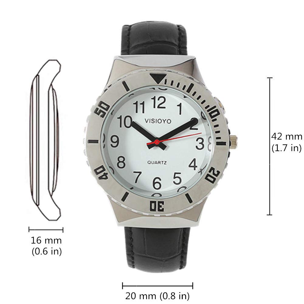 Reloj parlante analógico con alarma, anuncio de hora y fecha en francés para ciegas y personas con discapacidad visual, correa de piel negra TFBW-1601F, Clásico