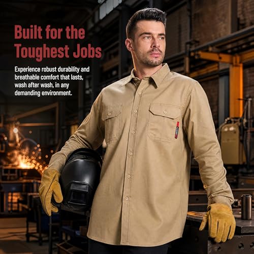 Image of SRsafety Hi Vis FR Shirts for Men,7.0oz Long Sleeve FR Work Shirts,100% Cotton High Visibility Fire Shirt