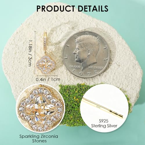 Image of Clover Earrings for Women Trendy 14K Gold Plated Four Leaf Stud Earrings Silver Flower Huggie Hoop Lucky Dangle Drop Earrings Jewelry St. Patrick's Day Christmas Anniversary Birthday Gift for Lover Daughter Mother Girlfriend