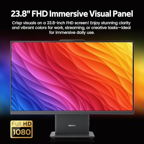 Image of Lenovo IdeaCentre 24 inch Touchscreen All-in-One Desktop Computer • 6-core AMD Ryzen 5 Processor • 16GB DDR5 • 1TB SSD • Office 365 for The Web • Wireless KB&Mouse • Wireless Charging Base • Windows 11
