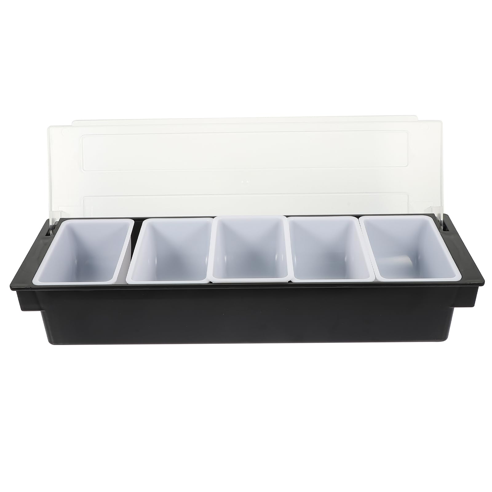 Boîte Alimentaire Facile à Transporter Noire à 5 Compartiments Plastique Couvercle, Design Compartimenté pour Fruits, Snacks et Condiments Bar