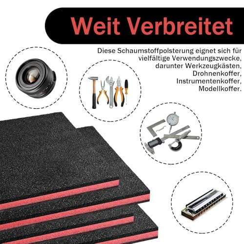 CAAGGMM Werkzeugkisten Schaumstoff, 4 Stück 40 x 30 x 2,5 cm Schaumstoff Zuschnitt, Schaumstoffplatte, HartSchaumstoffe, für Werkzeugaufbewahrung, Anpassung, Schwarzrot