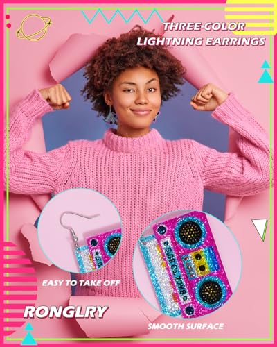 Ronglry Vibrant 80s Neon Radio Drop Earrings - Retro Acrylic Jewelry for Parties and Outfits - Image 4