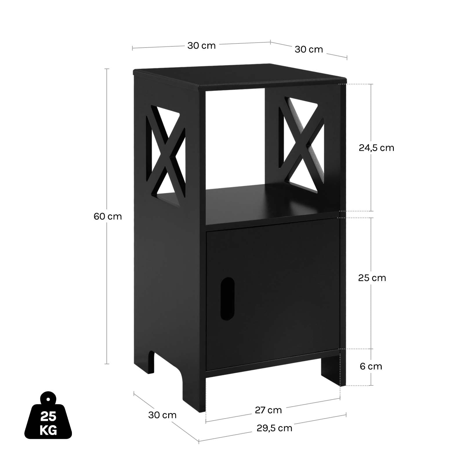 WOLTU Table de Chevet, Lot de 2, 1 Casier et 1 Placard avec Porte, Noire
