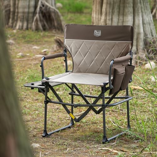 Image of Timber Ridge Aluminum Camping Directors Chair with Side Table Pocket, Portable Folding Heavy Duty Lawn Chair for Fishing Trip Picnic Concert Outdoor 400lbs, Tan