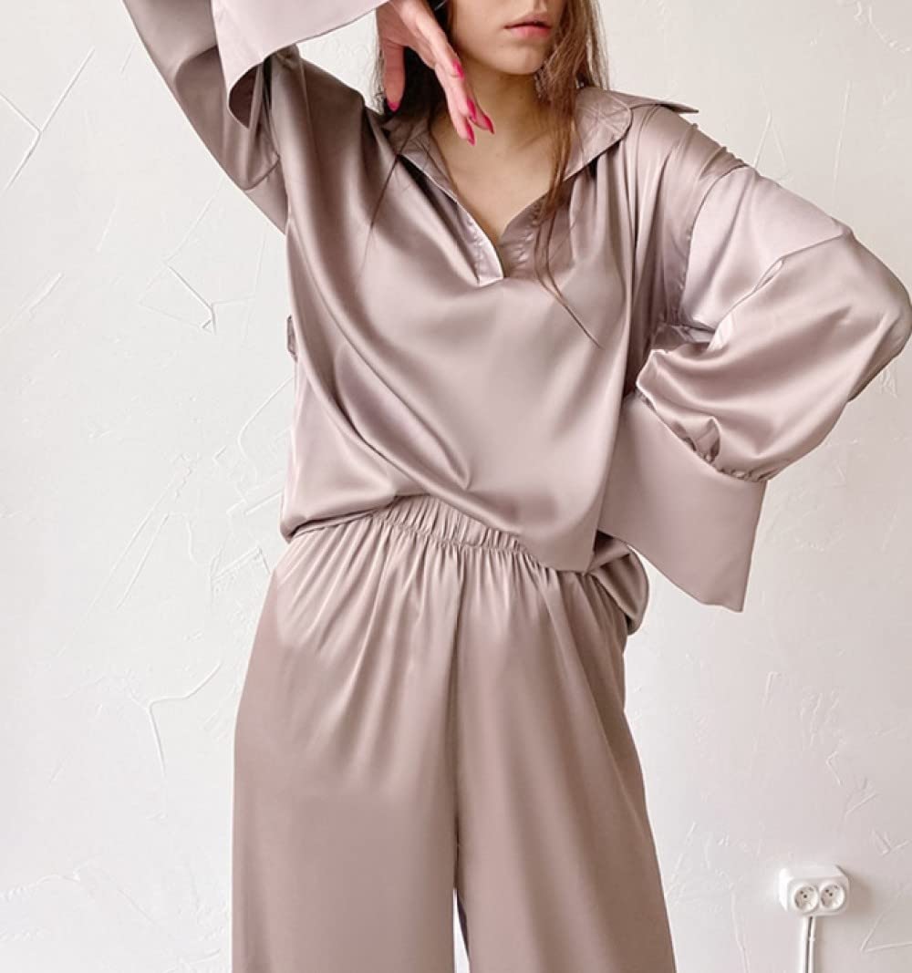 Ensembles De Pyjama Femme,Brun Pâle Lâche Manches Longues Ensemble De Vêtements De Nuit Femmes Deux Pièces Pyjama Personnalité Douce Décontracté Loungewear Festival Cadeau pour Sœurs Femme P