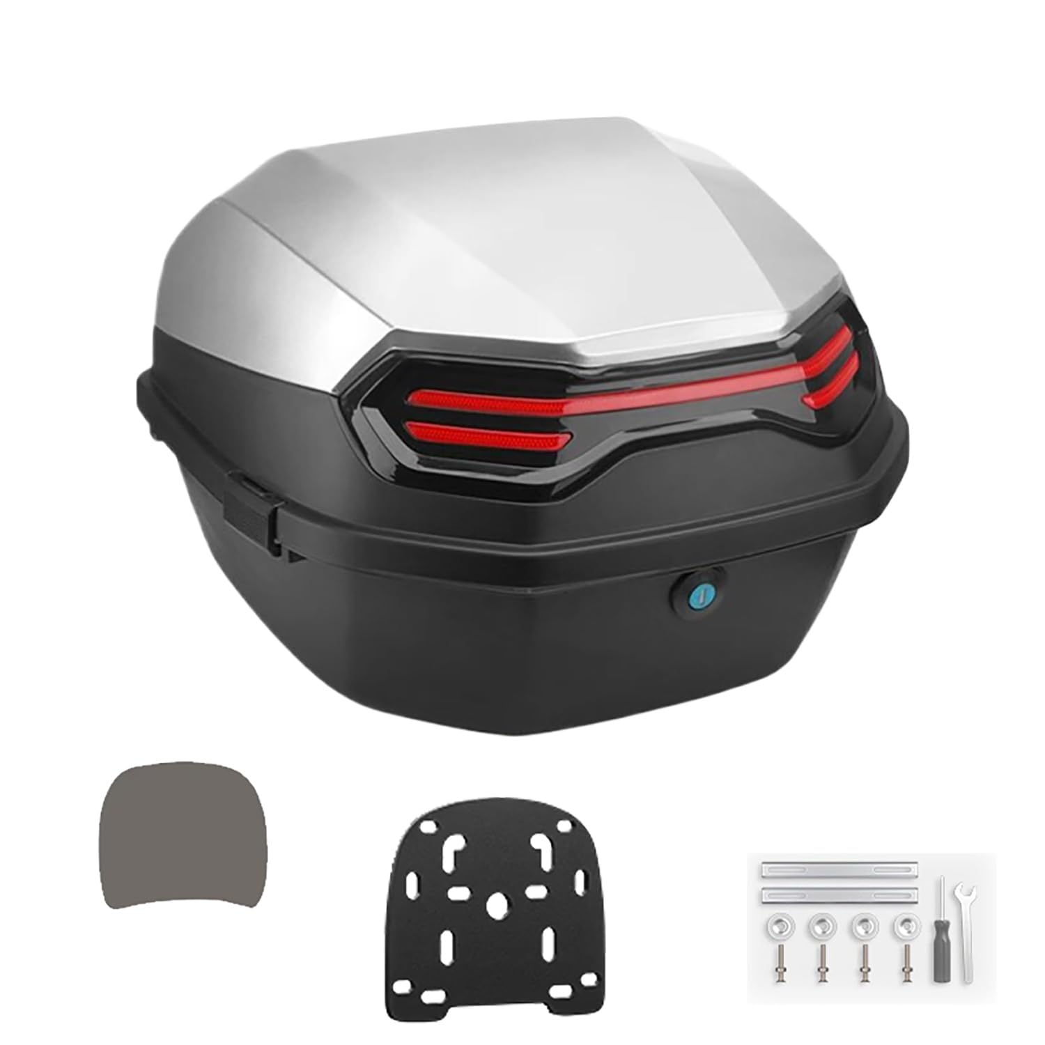 Baul Moto 35L Maleta Moto para Almacenamiento Casco, Baúl De Moto Universal con Respaldo & Placa De Montaje, Impermeable (Color : Silvery White)