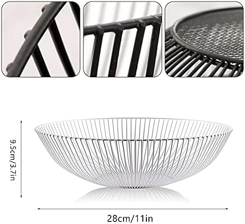 Cdemiy Metal Fruit Bowl, Fruit Basket, Modern Styling Decorative Round Fruit Baskets, for Kitchens, Fruit Holder, Decorative Stand and Snack Bread (White)