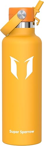 Miniatura 130 de Super Sparrow Botella de Agua Aislada - 17 Oz / 25 Oz / 34 Oz - Frasco FlipFlow de Boca Estándar - Libre de BPA, Botella a Prueba de Fugas - azul