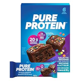 Pure Protein Bars - Nutritious, Gluten Free bar, made with Whey protein blend - low sugar, protein snack. Deliciously satisfying. Made in Canada, Galactic Brownie (Pack of 6)