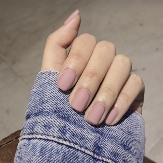 JLO SHORT SQUARE - Set of 24 reusable, Uv treated gel finished Press-On nails with MATT Finish (Nude Shade with Brown and pink undertones)