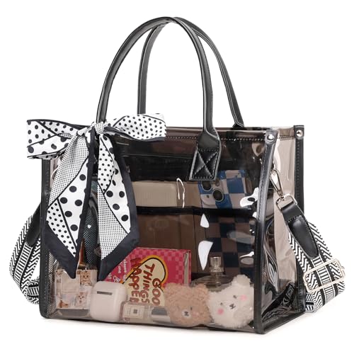 Image of Clear Tote Bag Stadium Events Transparent Clear Purse for Women Thick PVC Shoulder Bag with Guitar Strap for Concert