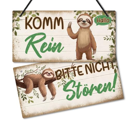 Putuo Decor Türschild Bitte Nicht stören/Komm rein Beidseitiges PVC Türschild mit Faultier-Motiv für Kinderzimmer Büro Schlafzimmer