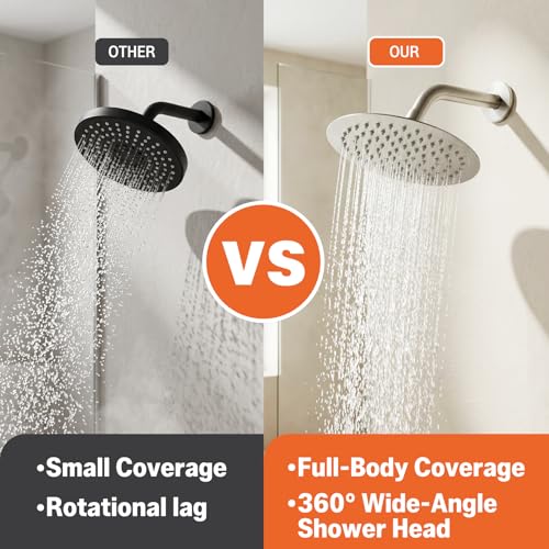 Set de grifería para ducha con válvula, regadera fija de lluvia de 8 pulgadas, cabezal de ducha de alta presión y manija sencilla, sistema de ducha para baño, fácil instalación, montaje en pared, níquel miniatura 4