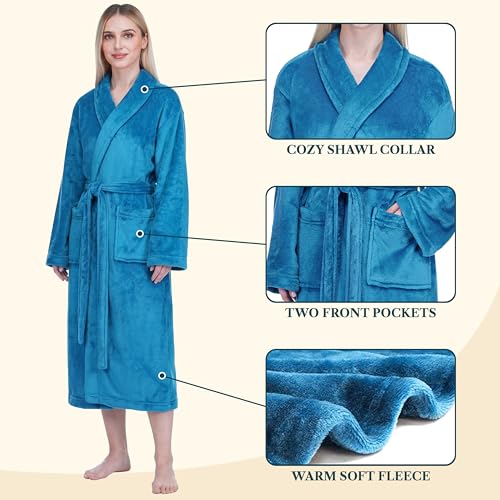Image of PAVILIA Womens Robe Fleece Plush Soft, Fluffy Fuzzy Cozy Warm Bathrobe, Shower Spa House Long Robe for Women