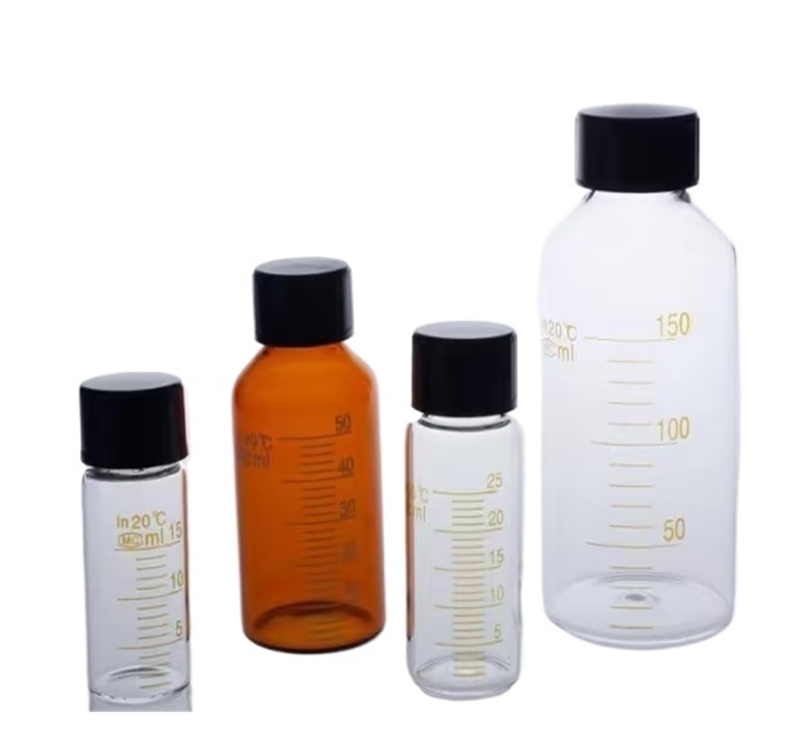 Botellas de vidrio transparentes, Frasco de reactivo de vidrio de borosilicato redondo graduado de 5 ml a 1000 ml, viales de muestra de color marrón transparente(150ml 2pcs)