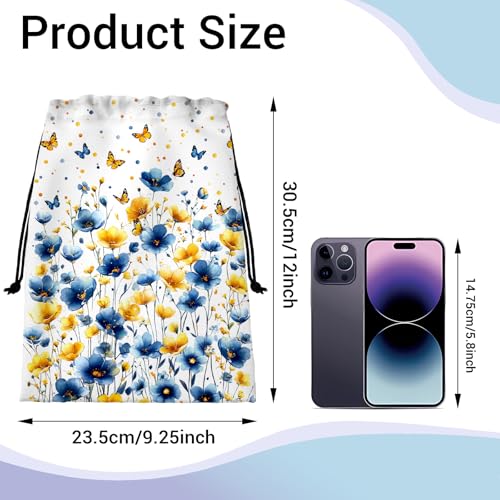 Image of Flowers Small Gymnastics Grip Bag Butterfly Lightweight Travel Drawstring Bag