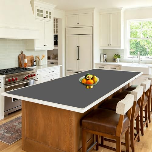 Image of 120''x24''(305cmx60cm) Extra Large Silicone Mat for Kitchen Counter, Non-Slip Heat Resistant Countertop Protector, Waterproof Durable Kitchen Mat for Countertops, Dark Gray