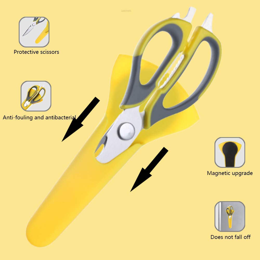 Tijeras de Cocina Resistentes, Juego de 2 Tijeras, dentadas, Tijeras de Cocina Multiusos con Funda
