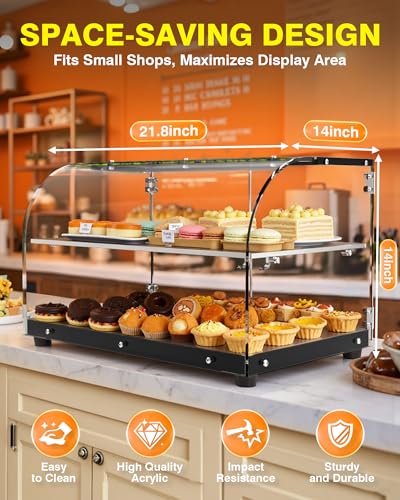 Image of WantJoin Pastry Display Case, 22-inch 2-Tier Countertop Display Case with Magnetic Doors & 3 Trays, Acrylic Commercial Food Display for Bakery, Bread, Dessert, Cake Shop