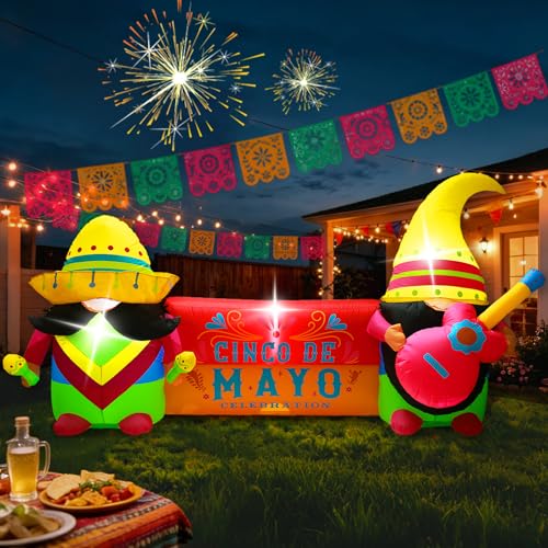GIFTFIND 8FT Long Cinco De Mayo Inflatables Outdoor Decorations Colorful Fiesta Party Blow Up Decor Built-in LED Lights May 5 Mexican Yard Decoration for Garden Lawn Holiday Decor