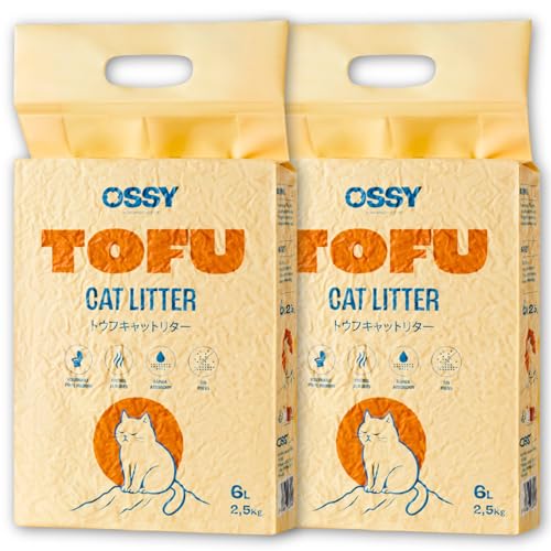 Arena de Tofu X2 para Gatos OSSY 5Kg 12L Arena aglomerante Desechable por WC Sin químicos Sin Fragancias Artificiales Libre de Polvo 5 Etapas de Filtrado para Gatos Sensibles
