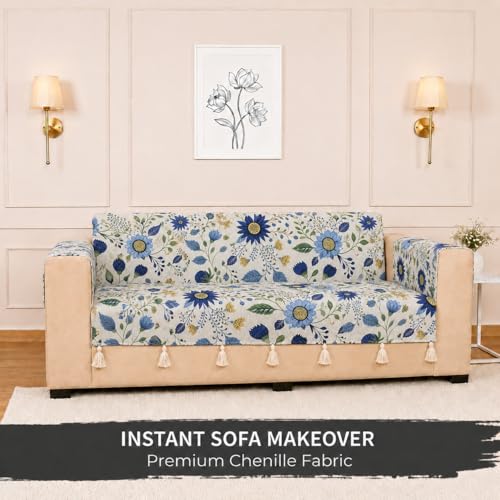Image of STITCHNEST 'Eden Weaves Collection Series' 2 Seater Sofa Cover | Full Coverage with Armrest Pockets | Elegant Woven Fabric, Decorative Tassels, Washable & Durable for Modern Living