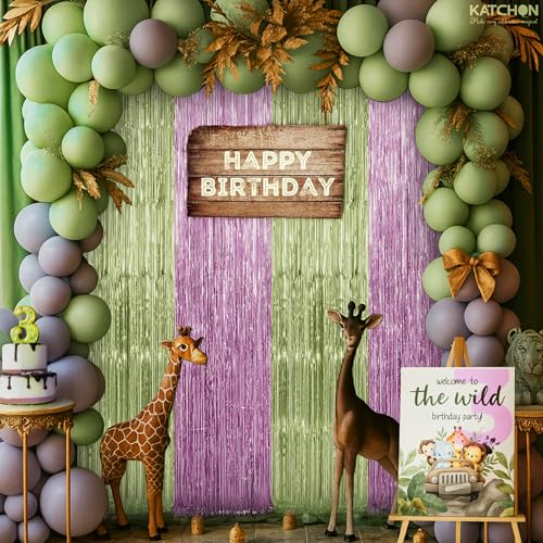 Image of KatchOn, Sage Green & Pink Fringe Backdrop Curtain - Pack of 2 | Fringe Curtains for Boho Birthday Engagement Anniversary Baby Shower Bachelorette Decorations Sage Green and Pink Party Decorations