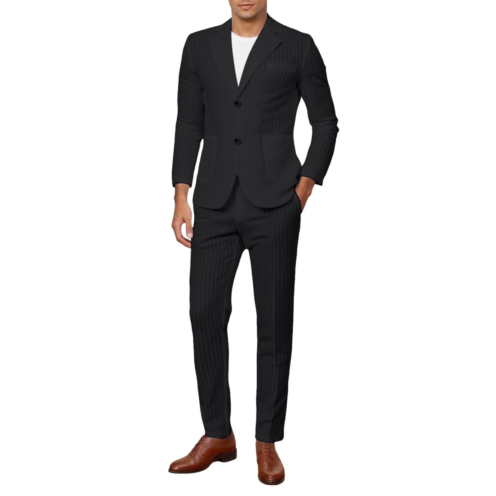 Costume pour homme - Veste d'été 2 pièces - En lin - Manches longues - Col en V - Tenue de mariage - Tenue élégante et décontractée - 2 pièces - Blazer formel - Pantalon de jogging