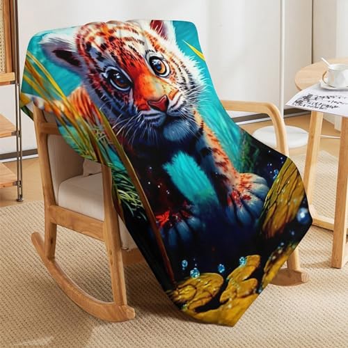 Couverture tigre polaire pour camping et jardin, plaid chaud de canapé