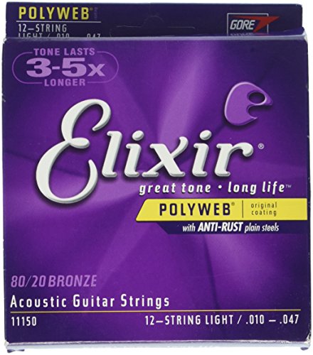 Elixir 11150 Polyweb Acoustic 12-String 10-47 – Cordes de Guitare Acoustique - Les Beatles, Paul McCartney, John Lennon, RIngo Starr, George Harrison Elixir 11150 Polyweb Acoustic 12-String 10-47 - Cordes de Guitare Acoustique