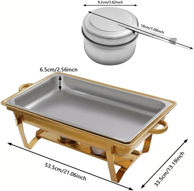 Miniatura 2 de Platos para bufé, 4 unidades, 6.5 cuartos de galón, juego de platos cuadrados de acero inoxidable dorado de 6.5 cuartos de galón, servidores de bufé
