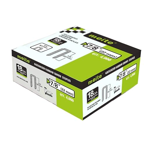 meite 18 Gauge 1/4-Inch Narrow Crown Staples, 7/8-Inch Length Heavy Duty Galvanized Upholstery Staples for Electric or Pneumatic Narrow Crown Staple Guns (4,000 PCS)