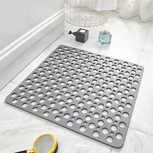 Non Slip Bath Mat Anti Mould Shower Mats TPE Bathroom Bathtub Mat Floor Shower Mats Anti Slip Antibacterial with Suction Cups & Drainage hole Perfect for Everyone Safety Grey 21 x 21/53 x 53cm