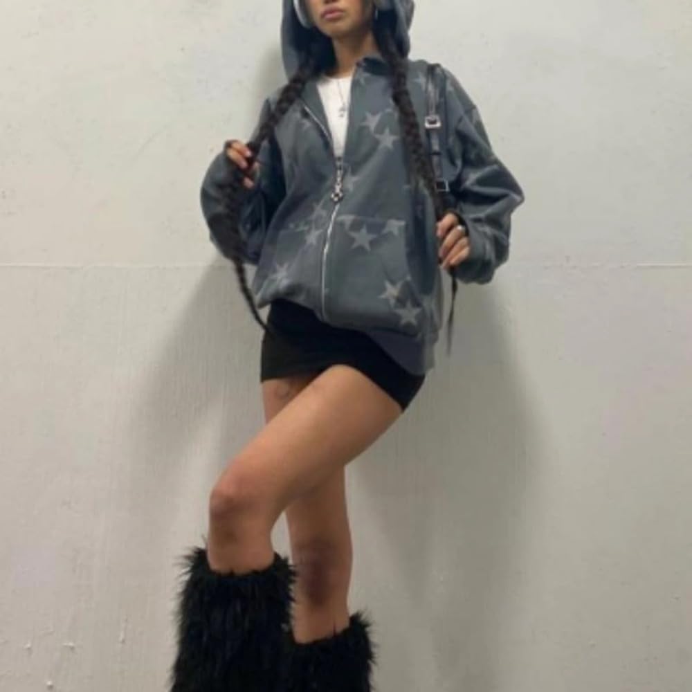 Harajuku Oversized Y2k Hoodie Star Graphic Zip Up Matching Couple Streetwear Grunge Clothes Aesthetic Jacket - Image 4