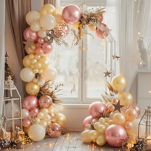 Image of Rose Gold Balloons 55 PCS Rose Gold and White Balloons 12inch Rose Gold Confetti Balloons for Engagement Bridal Shower Wedding Birthday Party Decorations