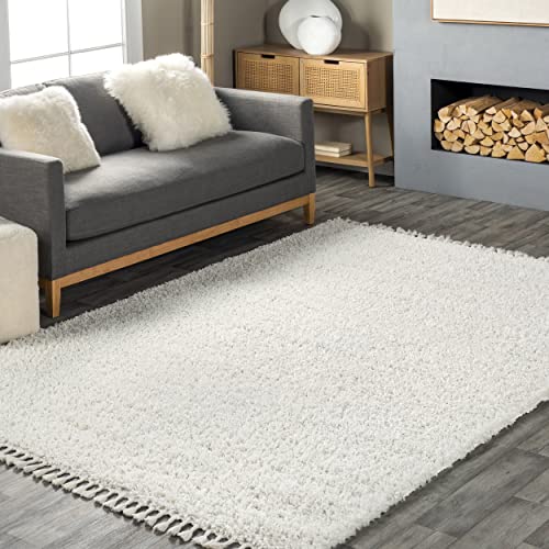 Nuloom Neva Modern Tasseled Shag Runner Rug, 2' 6" X 6', Ivory #TOP7