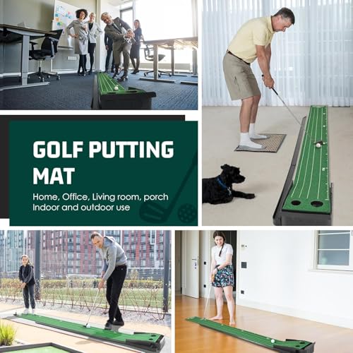 Image of Leosportz Golf Putting Mat 2.5 Meter with Auto Ball Return, Indoor Putting Green for Home Office Practice, Dual Hole Golf Training Mat | Ball and Club Not Included (2.5m, Retracable Mat Set)