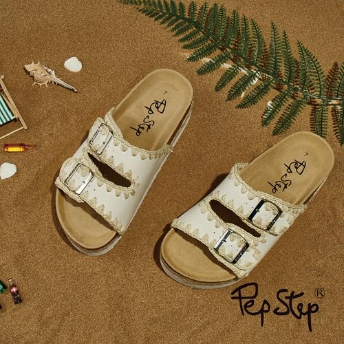 Image of PepStep Slide Sandals for Women with Soft Cork Footbed and Strap, Ladies Fashion Platform Slide Sandals Comfortable Slip On Style
