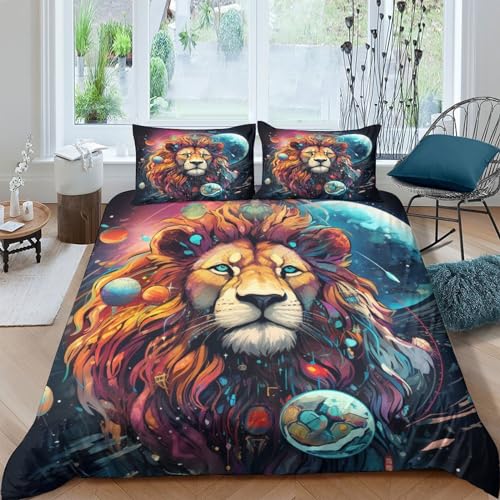 Copripiumino 3D de león de 220x240 cm con tres piezas de microfibra 2