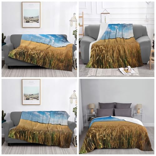 Couverture en micro polaire pour climatisation plaid canapé champ de céréales 152x127 cm